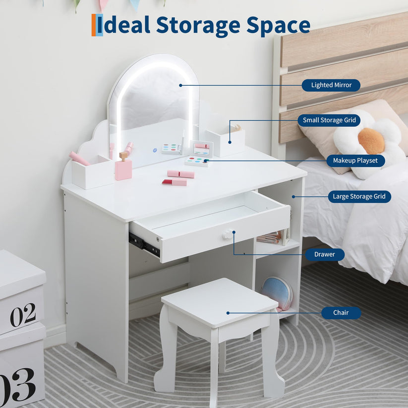 Miroir LED réglable de la coiffeuse enfant Garvee