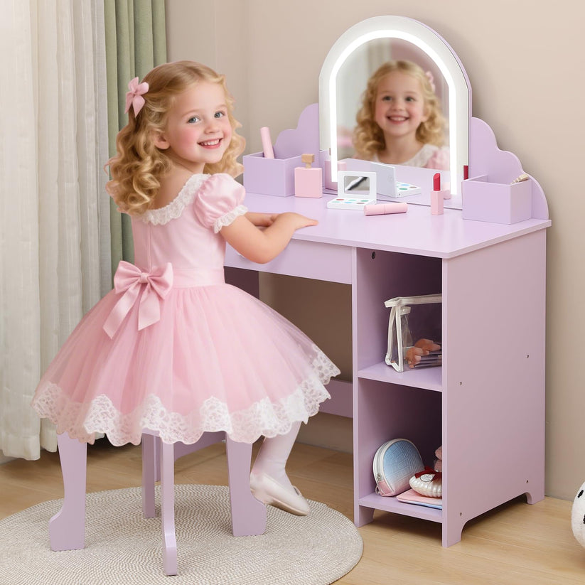 Garvee coiffeuse enfant avec miroir lumineux et tabouret