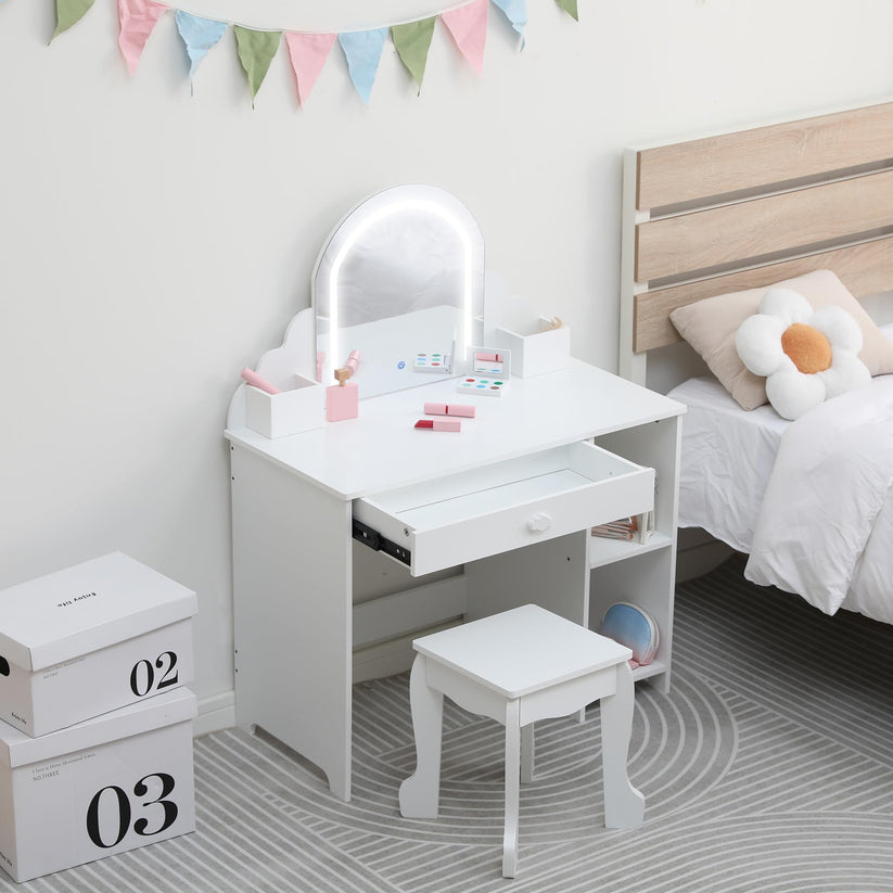 Garvee coiffeuse enfant avec miroir LED et tabouret